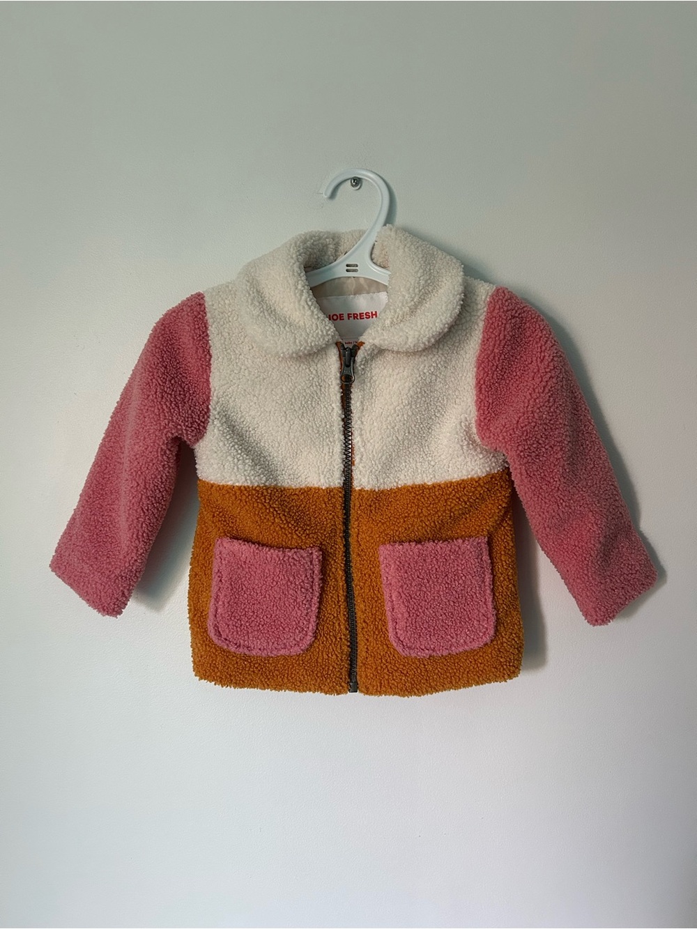 Joe Fresh Kids Colorblock Sherpa Jacket - Pink, Cream & Brown